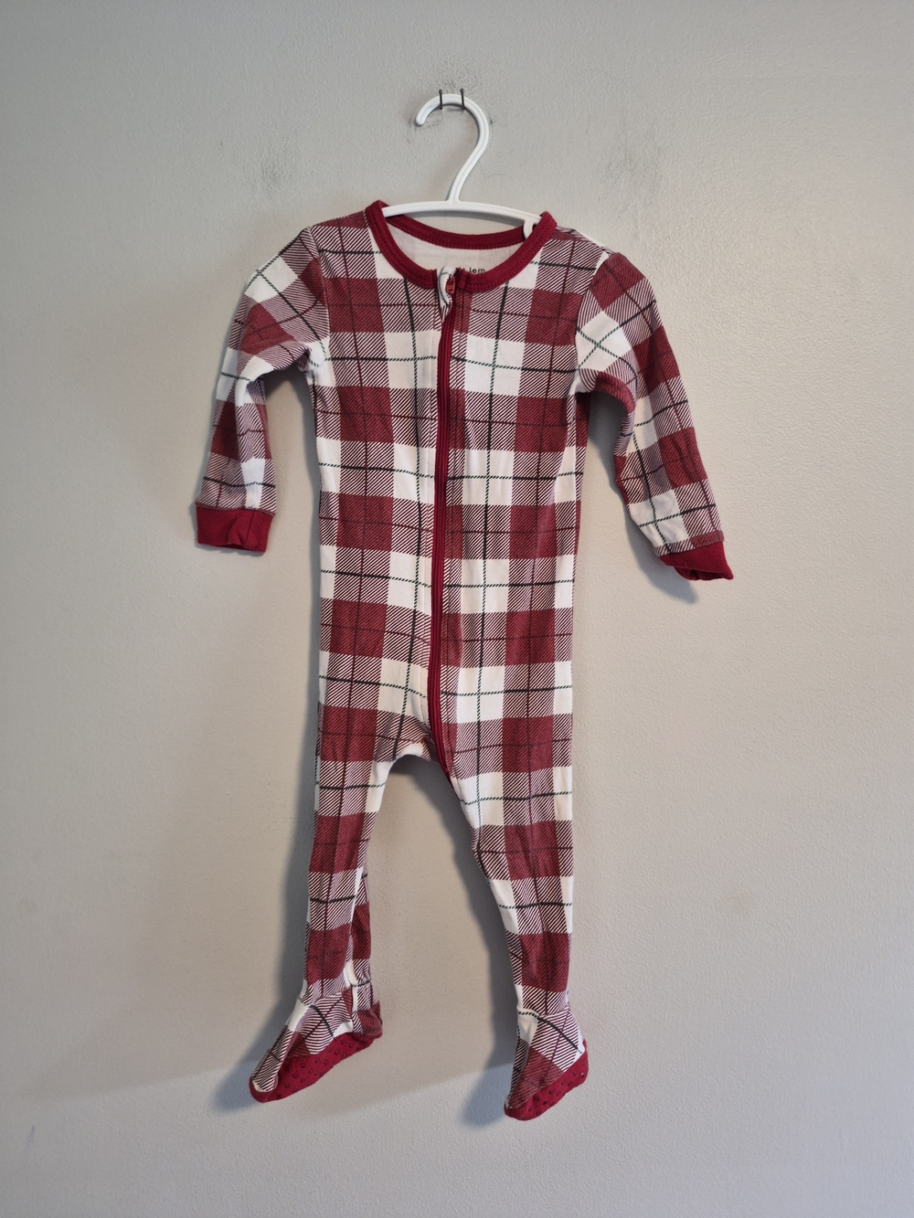 Petit Lem Holiday 12M Red and White Plaid Zip Up Sleeper